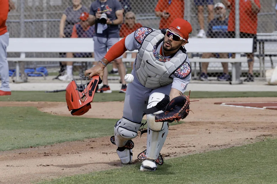 Ivan Herrera as a catcher in spring training. Reinhold Matay-Imagn Images