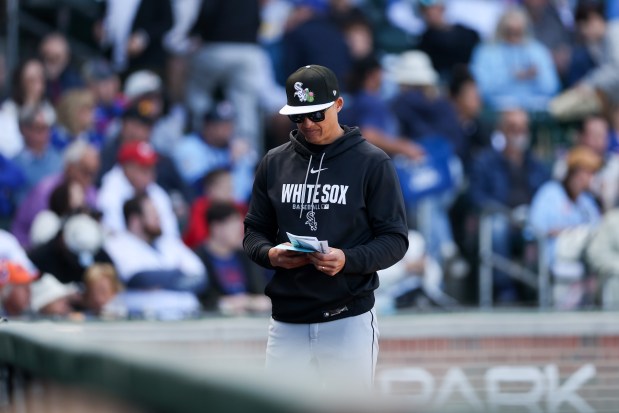 Chicago White Sox manager Will Venable (1) walks on the field in the second inning against the Chicago Cubs during the Cubs and White Sox first spring training game of the year at Sloan Park Friday Feb. 20, 2026 in Mesa, Ariz. (Armando L. Sanchez/Chicago Tribune)