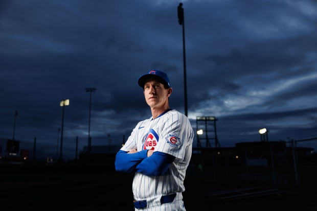 Cubs manager Craig Counsell participates in media day during spring training at Sloan Park, Feb. 17, 2026, in Mesa, Ariz. (Armando L. Sanchez/Chicago Tribune)