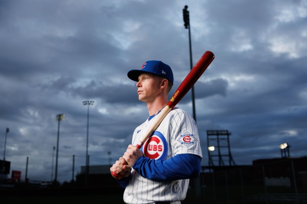 Cubs centerfielder Pete Crow-Armstrong participates in media day during spring training at Sloan Park, Feb. 17, 2026, in Mesa, Ariz. (Armando L. Sanchez/Chicago Tribune)