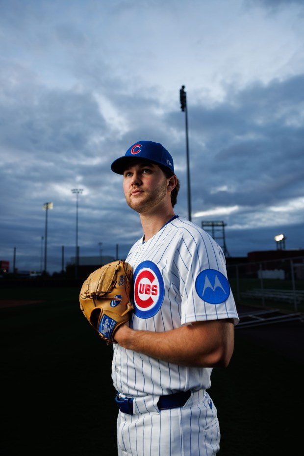 Cubs pitcher Grant Kipp participates in media day during spring training at Sloan Park, Feb. 17, 2026, in Mesa, Ariz. (Armando L. Sanchez/Chicago Tribune)