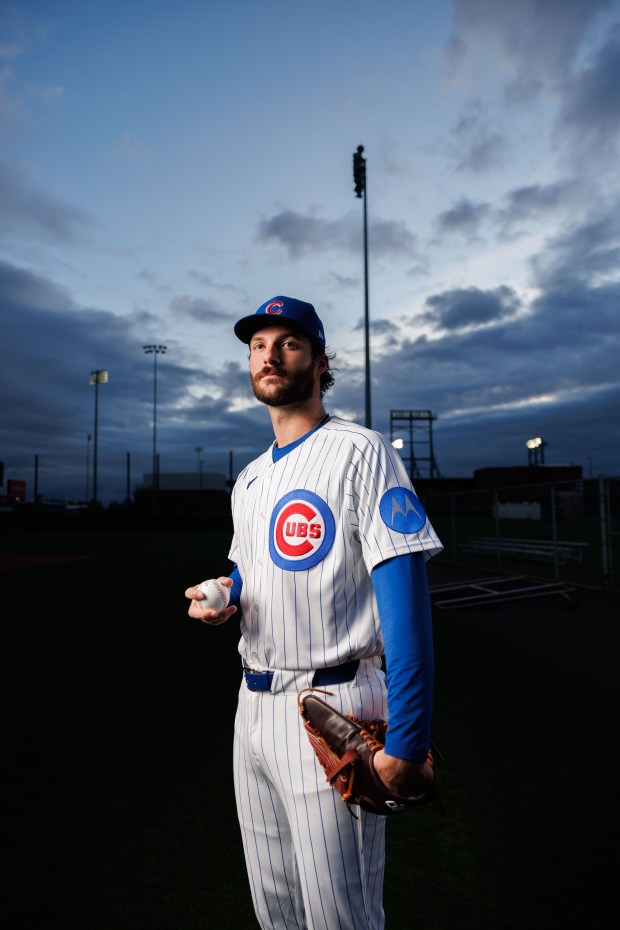 Cubs pitcher Jack Neely participates in media day during spring training at Sloan Park, Feb. 17, 2026, in Mesa, Ariz. (Armando L. Sanchez/Chicago Tribune)