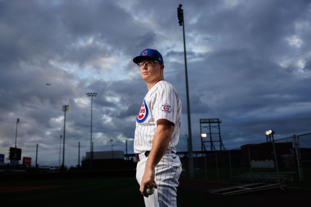 Cubs pitcher Jordan Wicks participates in media day during spring training at Sloan Park Tuesday Feb. 17, 2026 in Mesa, Ariz. (Armando L. Sanchez/Chicago Tribune)