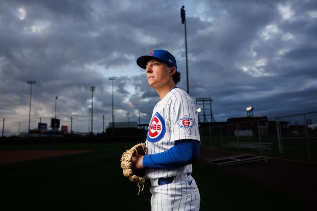 Cubs pitcher Ryan Rolison participates in media day during spring training at Sloan Park, Feb. 17, 2026, in Mesa, Ariz. (Armando L. Sanchez/Chicago Tribune)