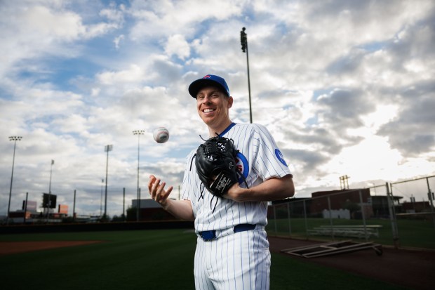 Cubs pitcher Jeff Brigham participates in media day at spring training at Sloan Park, Feb. 17, 2026, in Mesa, Ariz. (Armando L. Sanchez/Chicago Tribune)