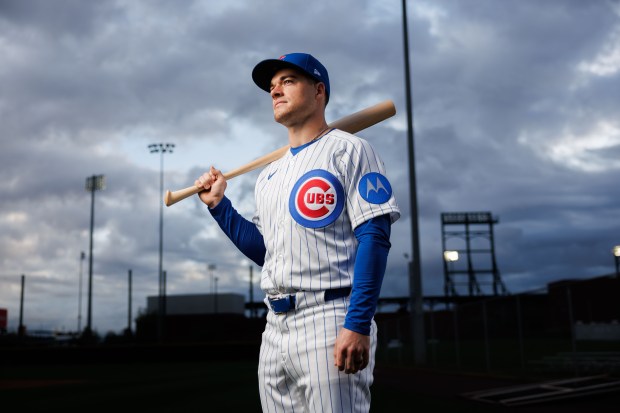 Cubs third baseman Matt Shaw participates in media day during spring training at Sloan Park, Feb. 17, 2026, in Mesa, Ariz. (Armando L. Sanchez/Chicago Tribune)