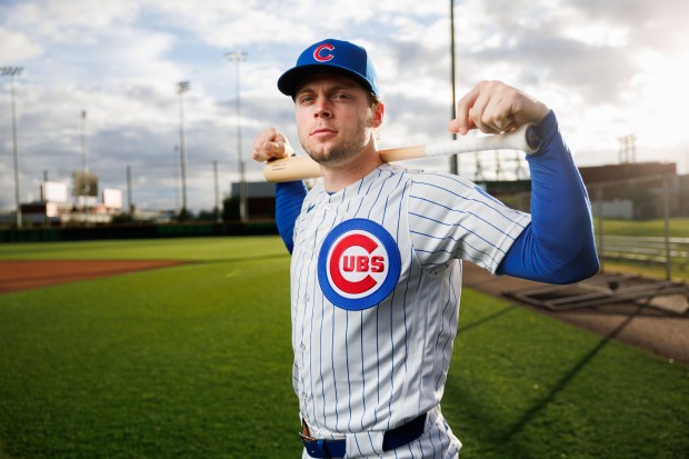 Cubs second baseman Nico Hoerner participates in media day during spring training at Sloan Park, Feb. 17, 2026, in Mesa, Ariz. (Armando L. Sanchez/Chicago Tribune)