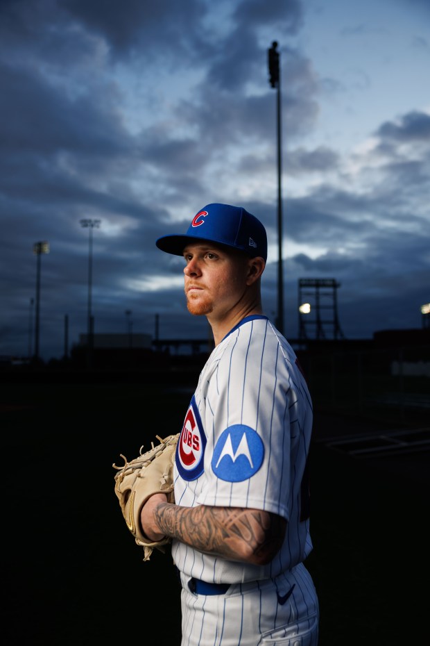 Cubs pitcher Cade Horton participates in media day during spring training at Sloan Park, Feb. 17, 2026, in Mesa, Ariz. (Armando L. Sanchez/Chicago Tribune)