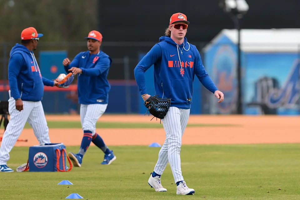 New York Mets infielder Ryan Clifford (87) looks on during spring training on Feb. 17, 2026, at Clover Park.