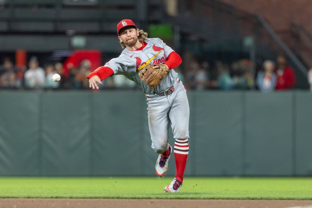 Brendan Donovan looks to make a play during the Cardinals' September 2025 game.