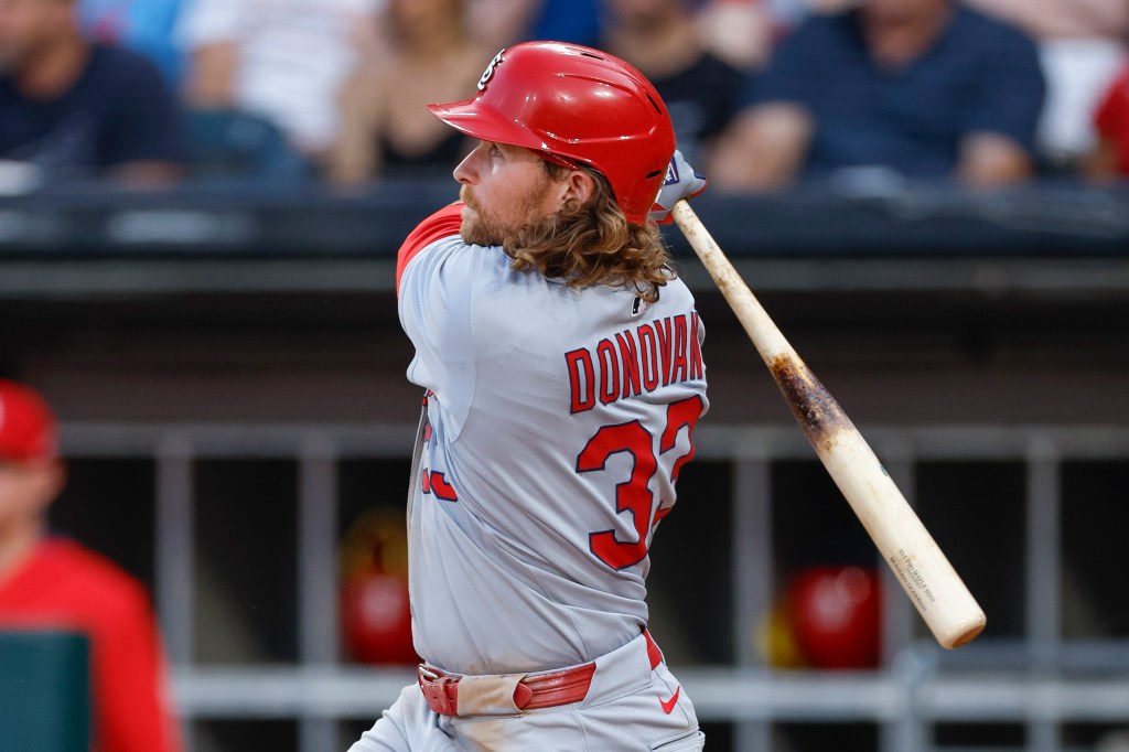 Brendan Donovan swings during the Cardinals' June 17 game.