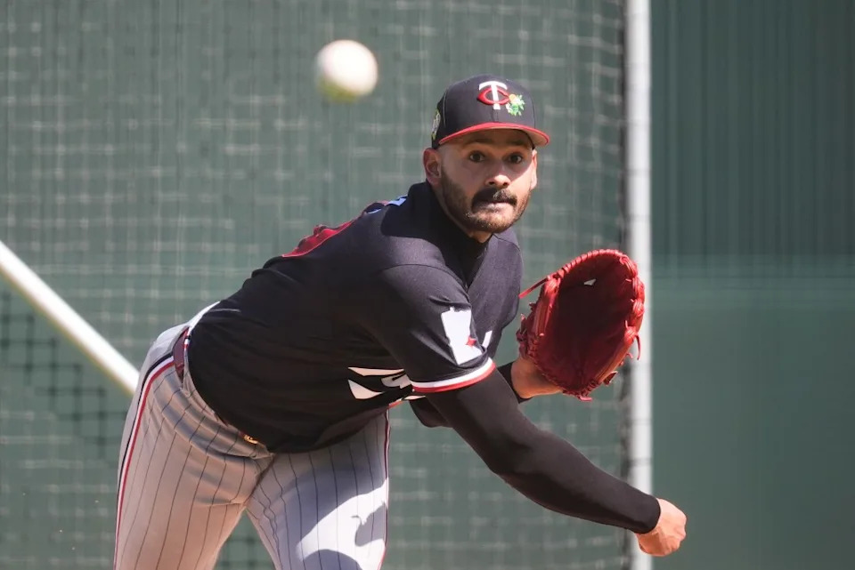 Minnesota Twins pitcher Pablo Lopez throws during a spring training baseball workout in Fort Myers, Fla., Monday, Feb. 16, 2026. AP