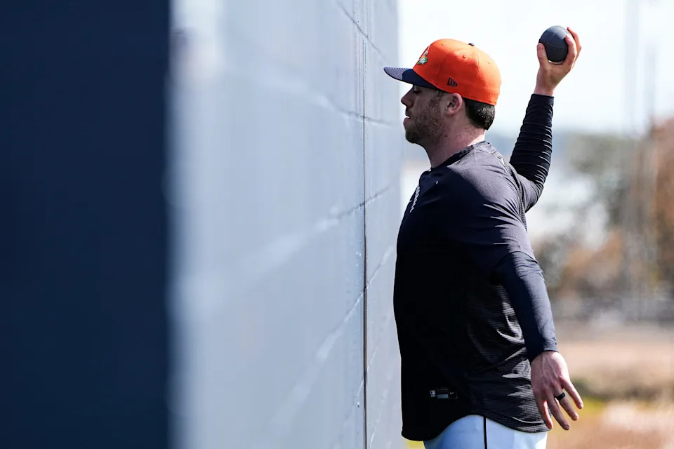 Detroit Tigers pitcher Dugan Darnell practices during spring training at TigerTown in Lakeland, Fla. on Thursday, Feb. 12, 2026.