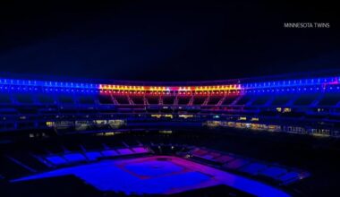 Minnesota Twins light Target Field blue and yellow in honor of killed Iowa Lakes baseball player