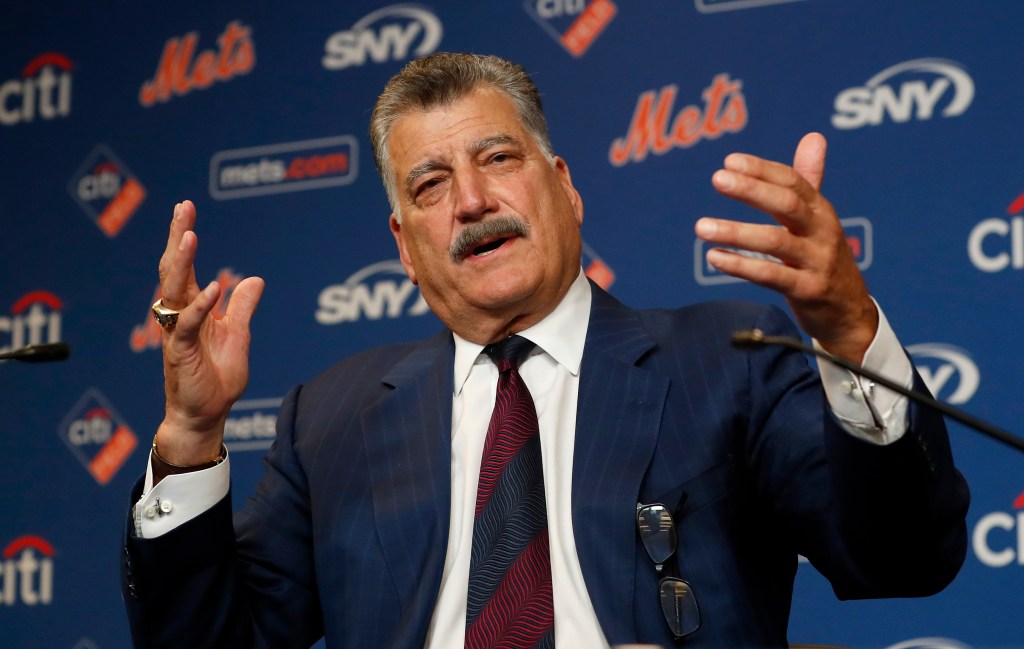 Former Mets player and broadcaster Keith Hernandez speaks during a press conference.