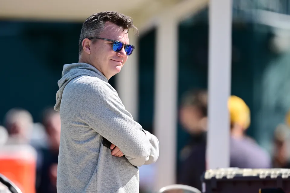 General Manager Ben Cherington of the Pittsburgh Pirates looks on during a spring training workout at Pirate City on February 12, 2026 in Bradenton, Florida.