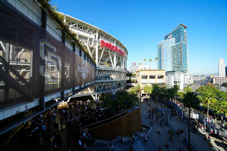 A general view of the outside of the stadium before the game between the Philadelphia Phillies and the San Diego Padres at Petco Park on Tuesday, October 18, 2022