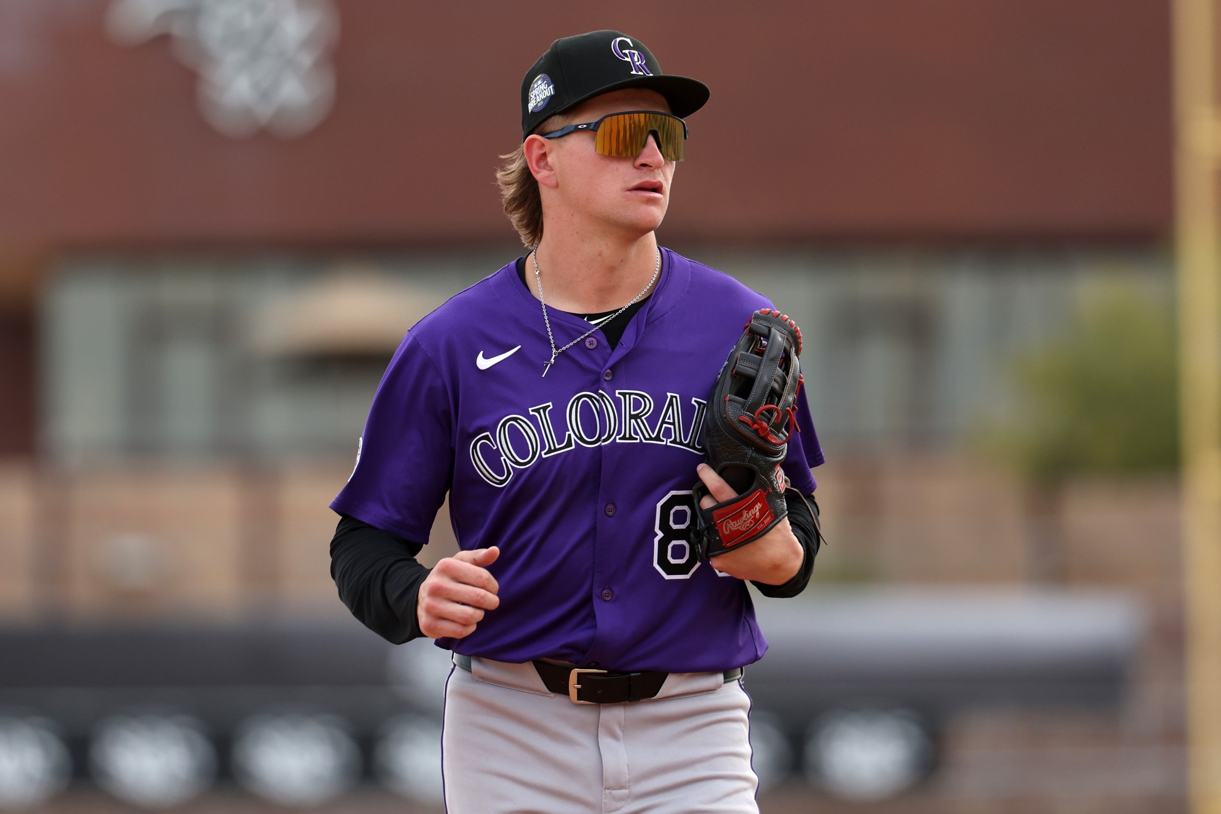 GLENDALE, AZ - MARCH 16: Cole Carrigg #86 of the Colorado Rockies catches during the game between the Colorado Rockies and the Chicago White Sox at Camelback Ranch on Sunday, March 16, 2025 in Glendale, Arizona. (Photo by Rob Leiter/MLB Photos via Getty Images)