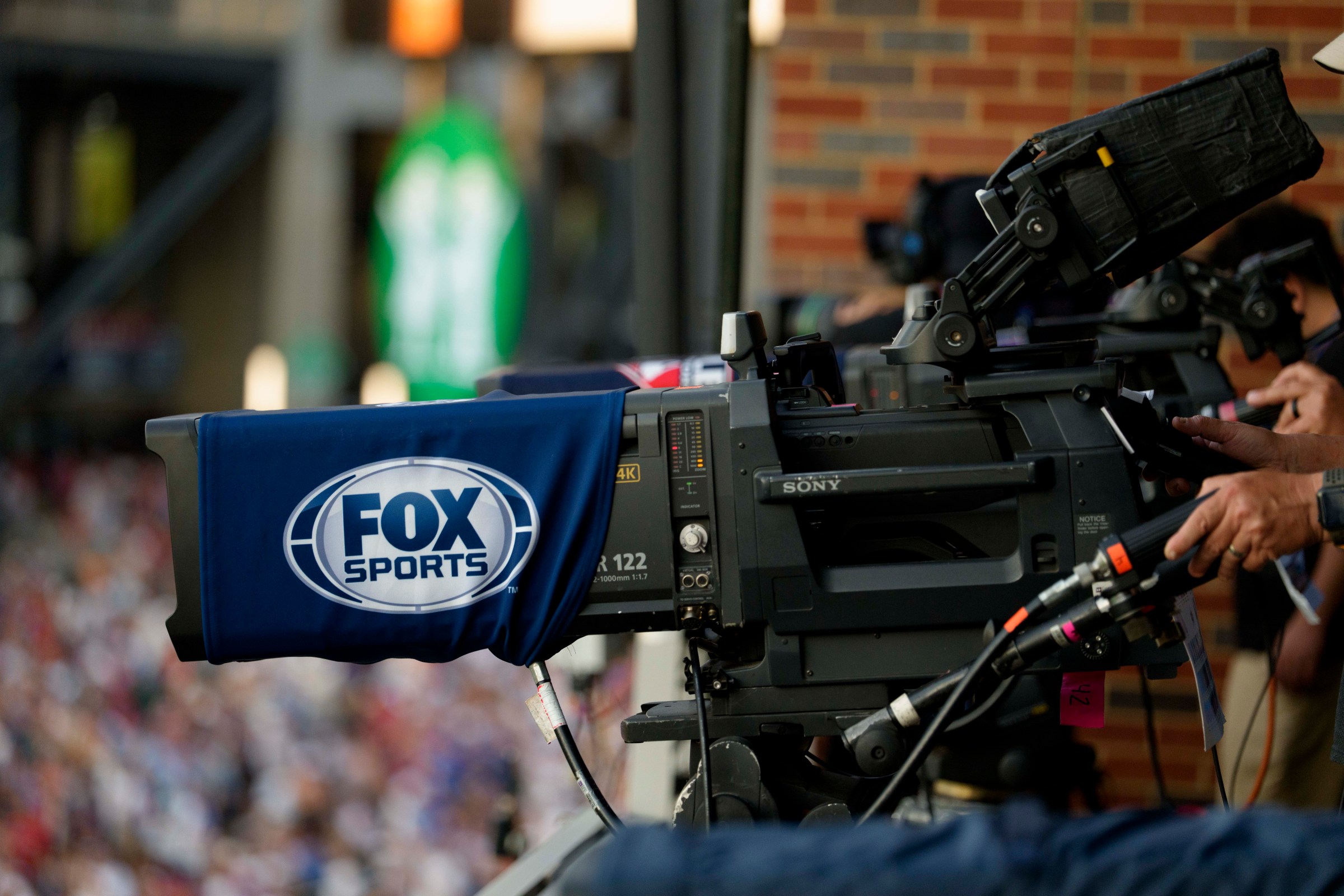 ATLANTA, GEORGIA - JULY 15: A detailed view of the Fox Sports broadcast camera logo before the MLB All-Star Game at Truist Park on July 15, 2025 in Atlanta, Georgia. (Photo by Matt Dirksen/Getty Images)