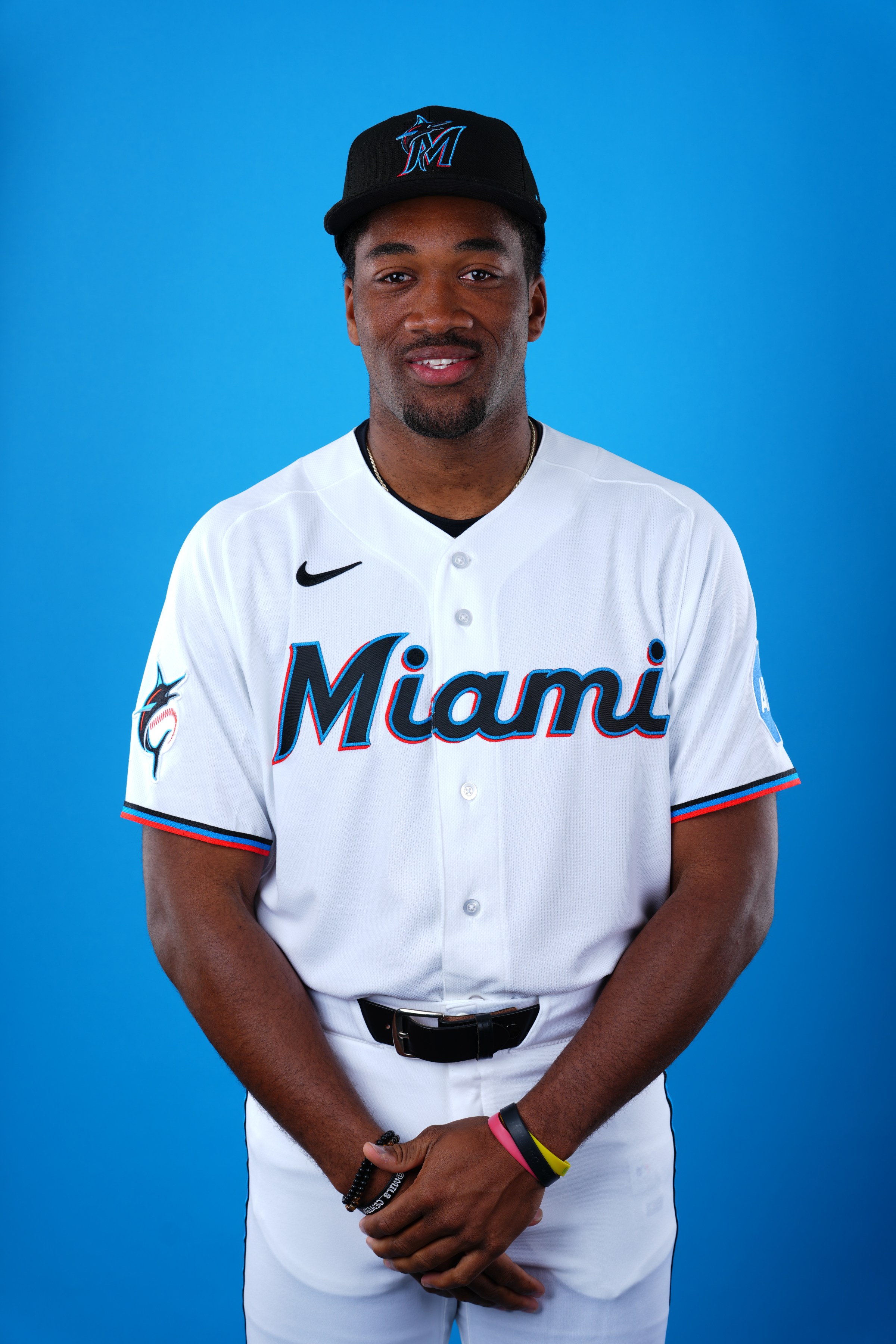 JUPITER, FLORIDA - FEBRUARY 18: Dillon Lewis #91 of the Miami Marlins poses for a photo during the Miami Marlins Photo Day at Roger Dean Stadium on February 18, 2026 in Jupiter, Florida. (Photo by Rich Storry/Getty Images)