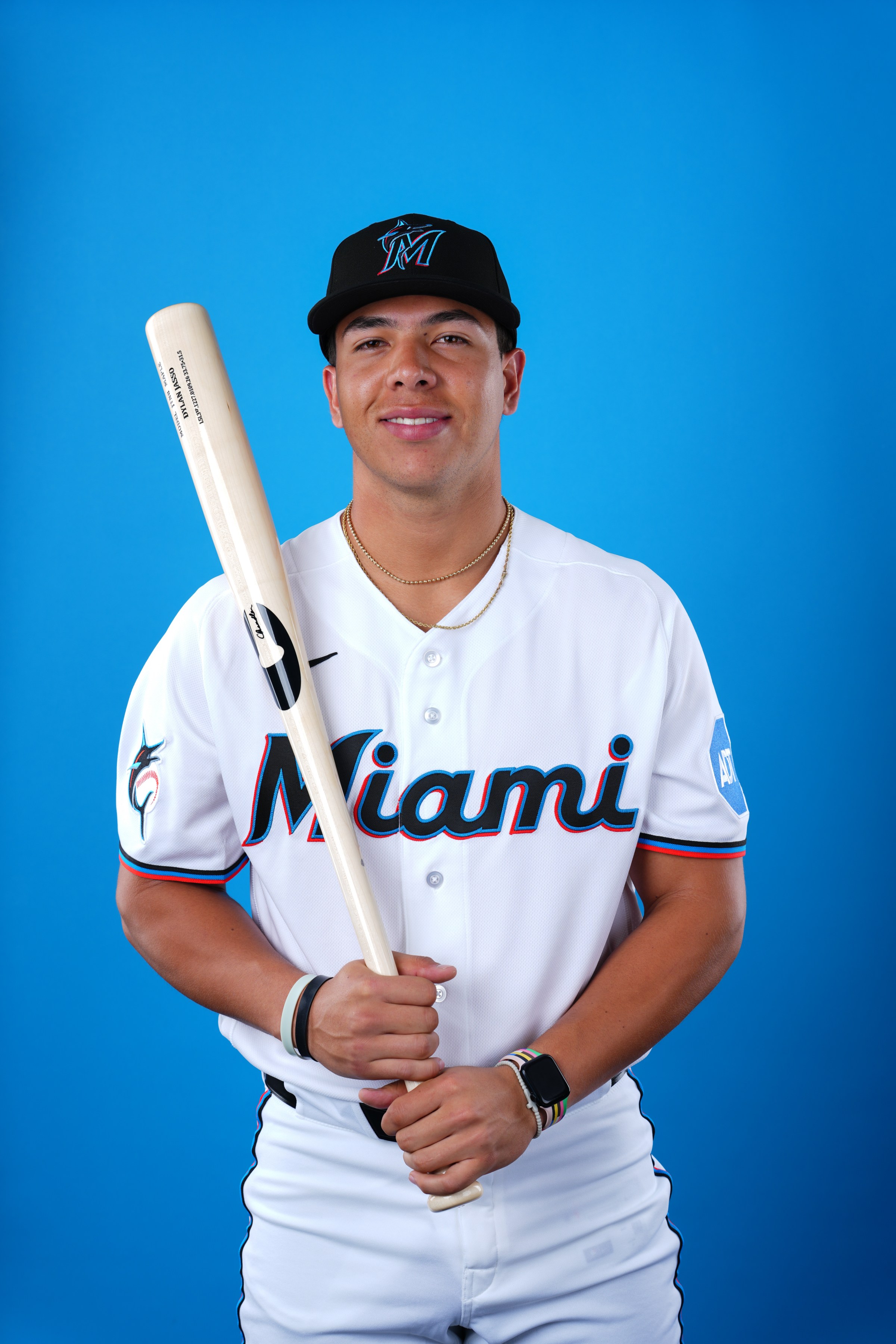 JUPITER, FLORIDA - FEBRUARY 18: Dylan Jasso #94 of the Miami Marlins poses for a photo during the Miami Marlins Photo Day at Roger Dean Stadium on February 18, 2026 in Jupiter, Florida. (Photo by Rich Storry/Getty Images)