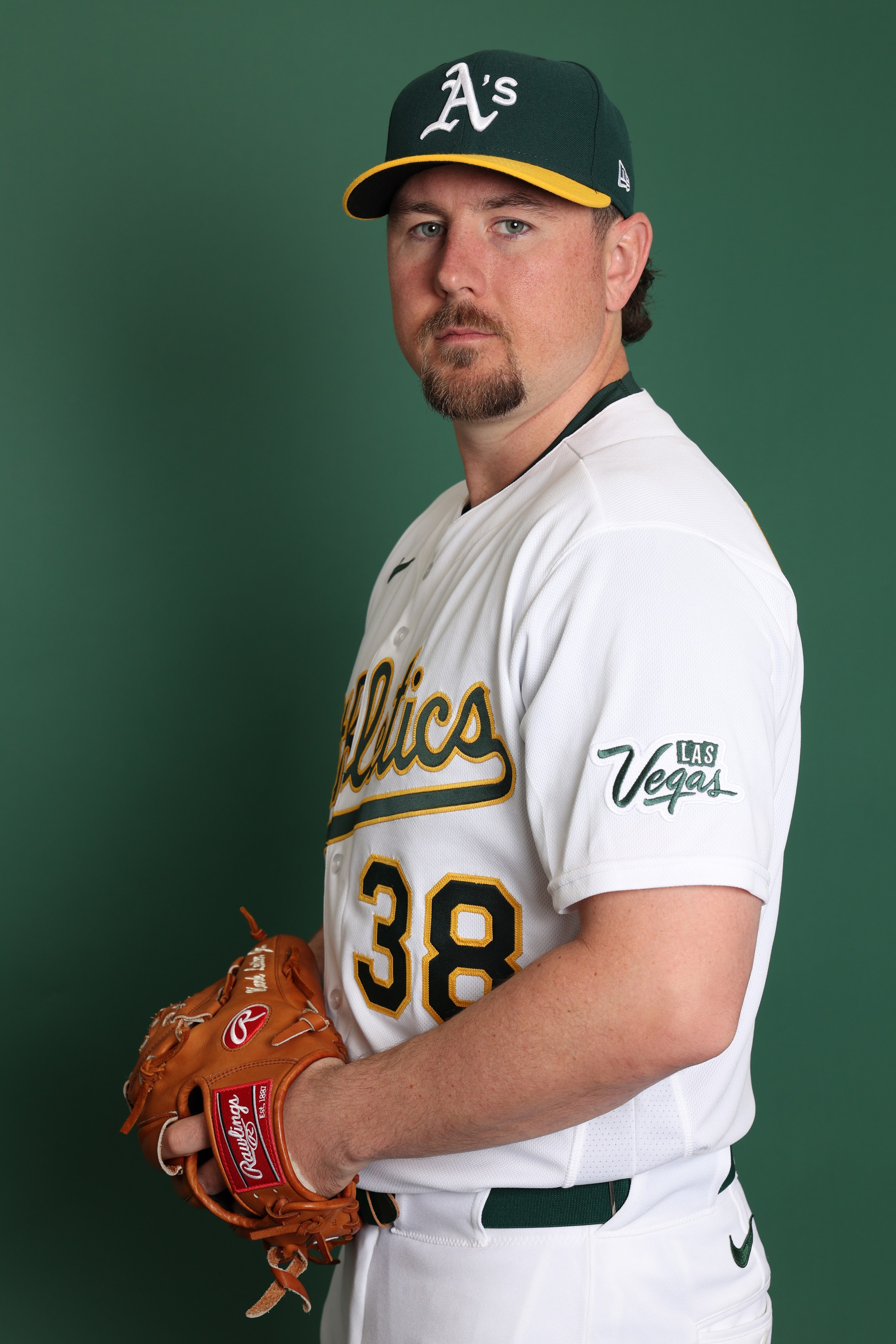 MESA, ARIZONA - FEBRUARY 20: Pitcher Mark Leiter Jr #38 of the Athletics poses for a portrait during photo day at HoHoKam Stadium on February 20, 2026 in Mesa, Arizona. (Photo by Chris Coduto/Getty Images)