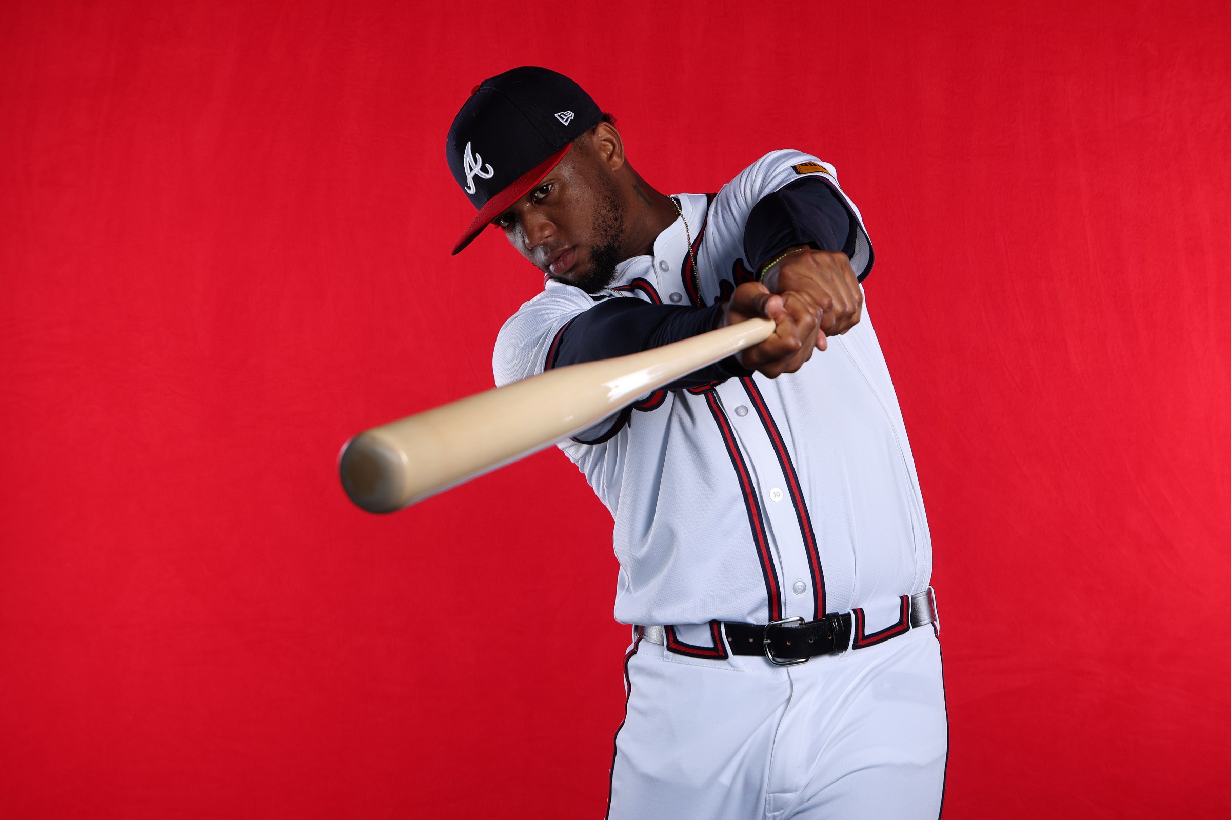 NORTH PORT, FLORIDA - FEBRUARY 20: Ronald Acuña Jr. #13 of the Atlanta Braves poses for a photo during Spring Training photo day at CoolToday Park on February 20, 2026 in North Port, Florida. (Photo by Chris Graythen/Getty Images)