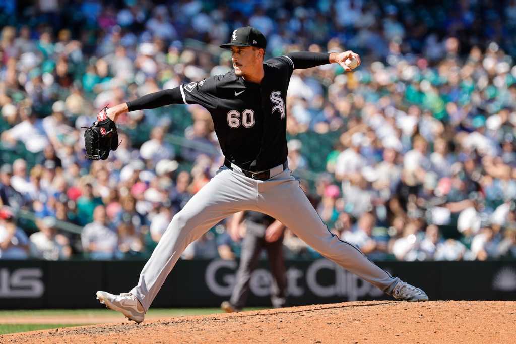 Bryan Hudson prepares to throw a pitch for the White Sox during an August 2025 game.