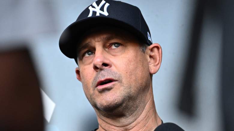 Yankees manager Aaron Boone speaks to media.