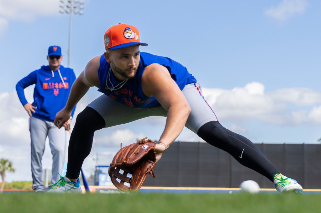 Bo Bichette fields grounders at New York Mets Spring Training.