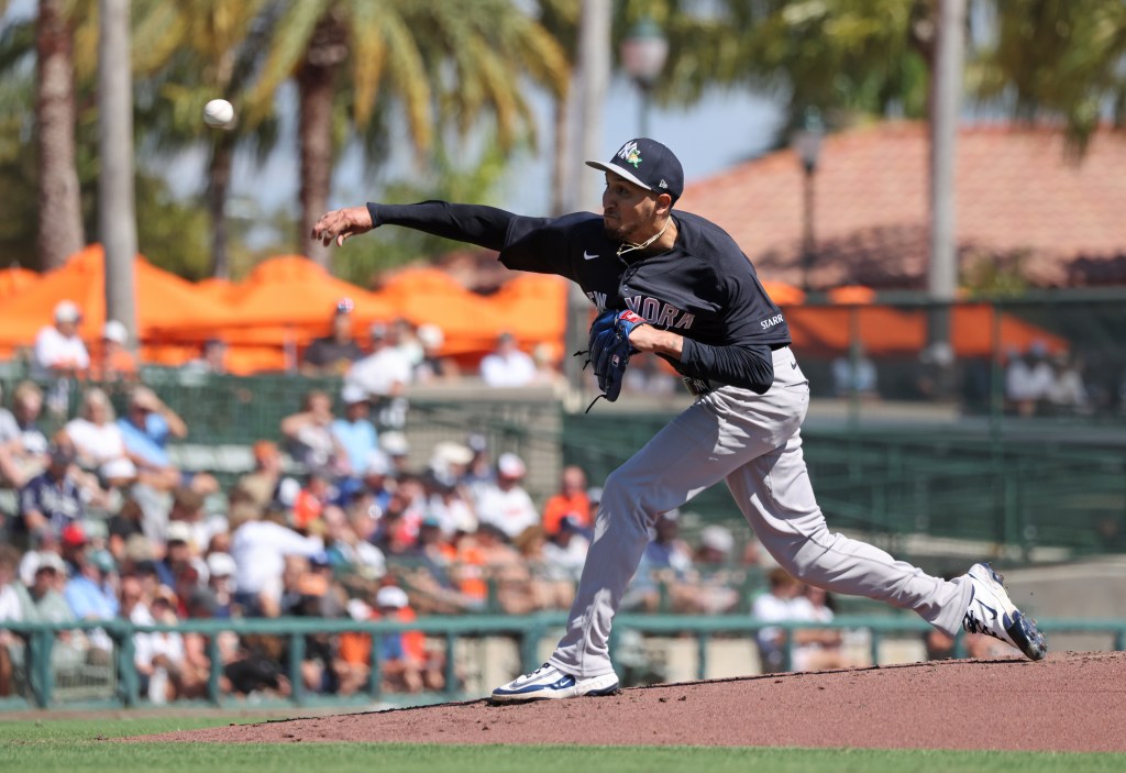 New York Yankees pitcher Elmer Rodríguez #76 throws a pitch during a game against the Baltimore Orioles.