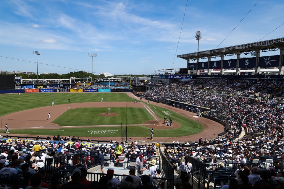 An overall view of George M. Steinbrenner Field during the game between the New York Yankees and the Tampa Bay Rays on April 20, 2025