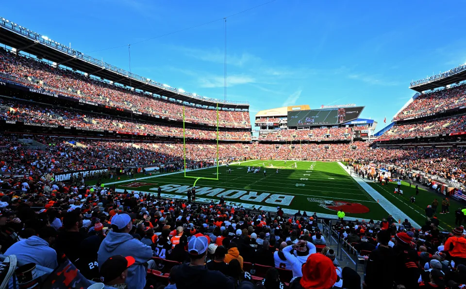 An overall view of Huntington Bank Field during the game between the Cleveland Browns and the Arizona Cardinals on November 05, 2023