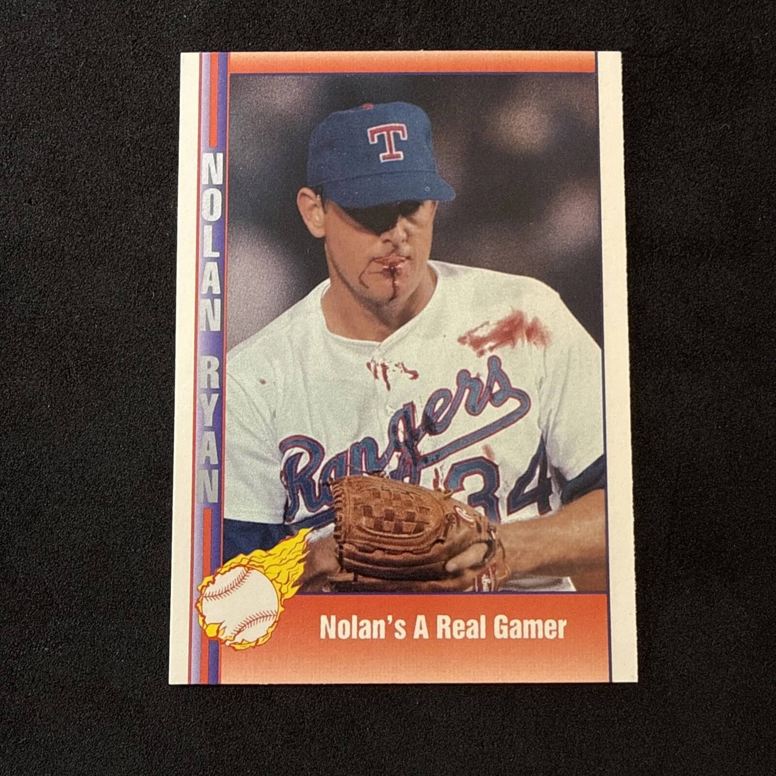A 1991 Pacific baseball card paid tribute to Nolan Ryan's bloody outing against the Royals. 