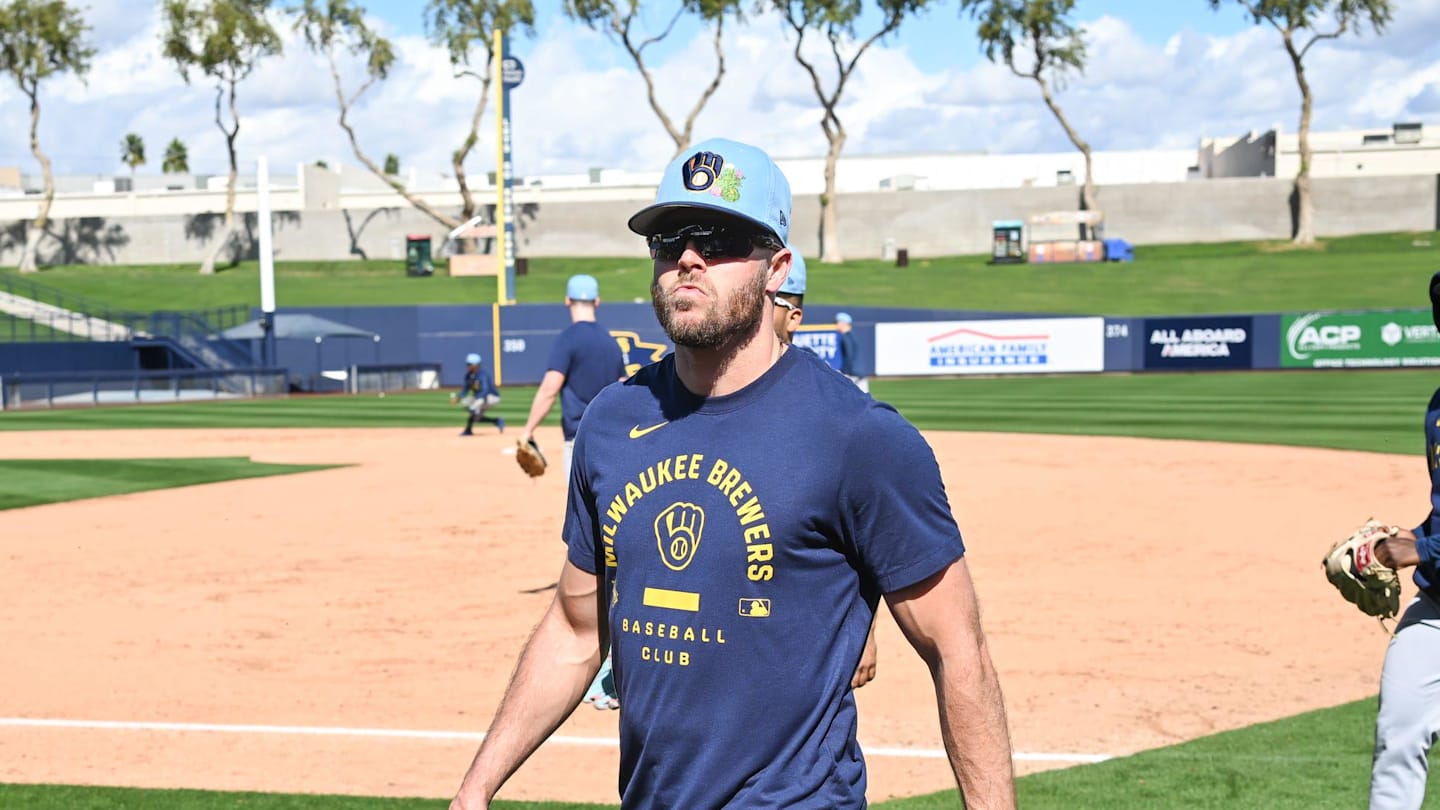 Milwaukee Brewers outfielder Brandon Lockridge walks off the field between drills during spring training workouts Tuesday, February 17, 2026, at American Family Fields of Phoenix in Phoenix, Arizona.