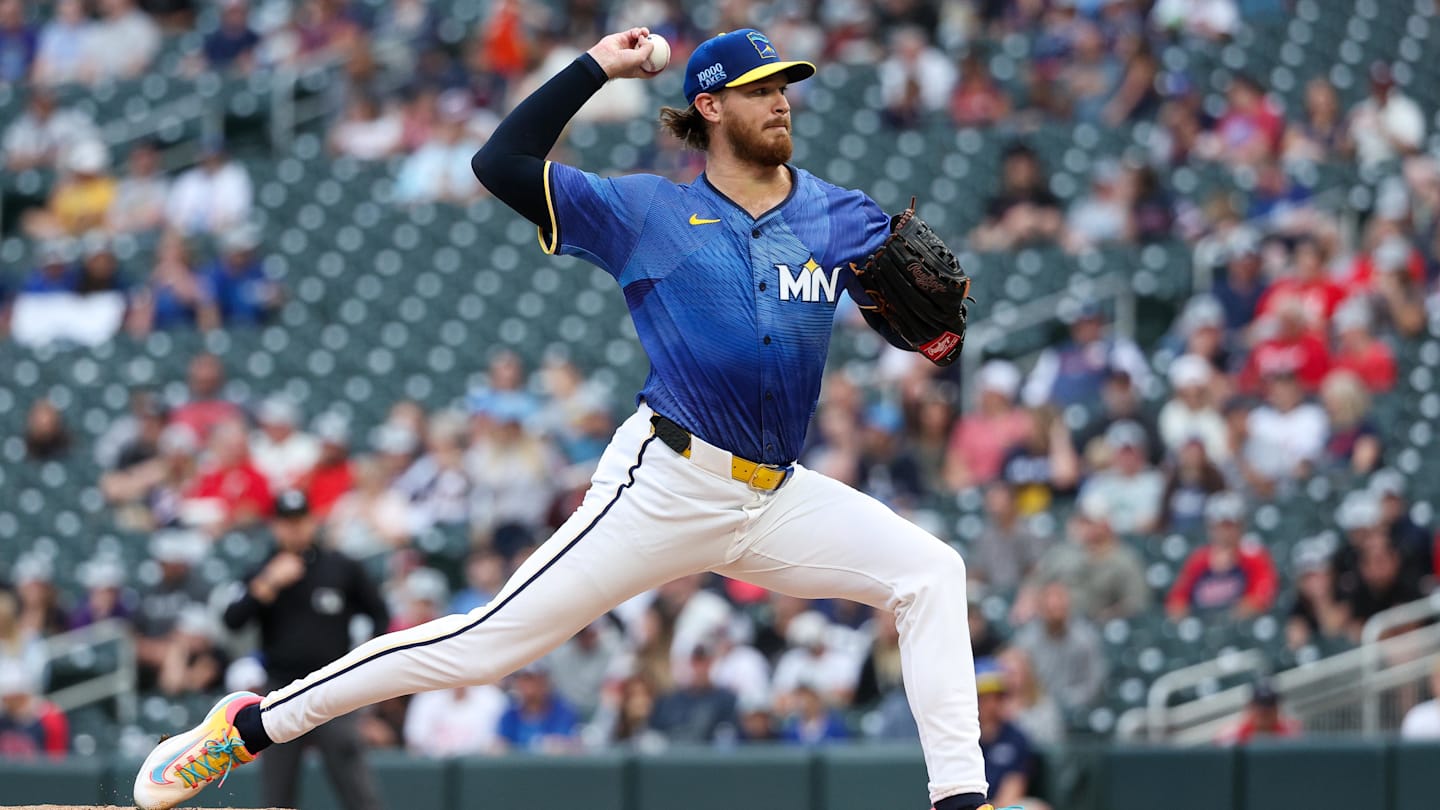 Sep 20, 2025; Minneapolis, Minnesota, USA; Minnesota Twins starting pitcher Bailey Ober (17) delivers a pitch against the Cleveland Guardians during the first inning of game two of a double header at Target Field. Mandatory Credit: Matt Krohn-Imagn Images