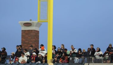 Jul 8, 2025; San Francisco, California, USA; A drone flies by the foul pole during the sixth inning between the San Francisco Giants and Philadelphia Phillies at Oracle Park. Mandatory Credit: Kelley L Cox-Imagn Images