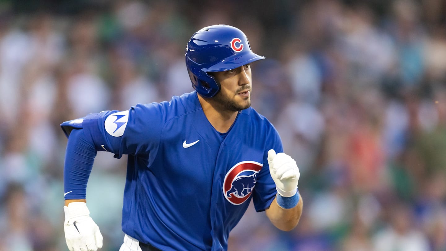 Mar 17, 2026; Mesa, Arizona, USA; Chicago Cubs outfielder Michael Conforto against the Los Angeles Angels during a spring training game at Sloan Park. Mandatory Credit: Mark J. Rebilas-Imagn Images
