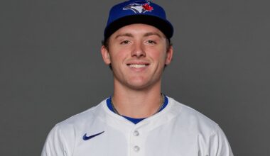 Feb 20, 2026; Dunedin, FL, USA; Toronto Blue Jays pitcher Gage Stanifer (40) poses for a photo during media day at the Player Development Complex. Mandatory Credit: Mike Watters-Imagn Images