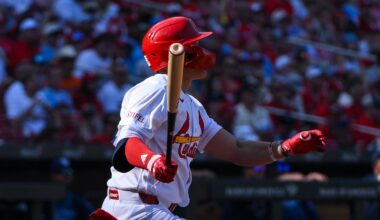 Mar 26, 2026; St. Louis, Missouri, USA; St. Louis Cardinals second baseman JJ Wetherholt (26) hits a solo home run for his first major league hit during his major league debut in the third inning against the Tampa Bay Rays at Busch Stadium. Mandatory Credit: Jeff Curry-Imagn Images