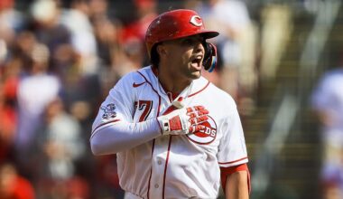 Cincinnati Reds first baseman Sal Stewart (27) reacts