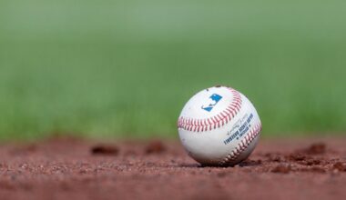 Jul 27, 2025; San Francisco, California, USA; A MLB baseball sits on the infield during the game between the San Francisco Giants and the New York Mets at Oracle Park. Mandatory Credit: Bob Kupbens-Imagn Images