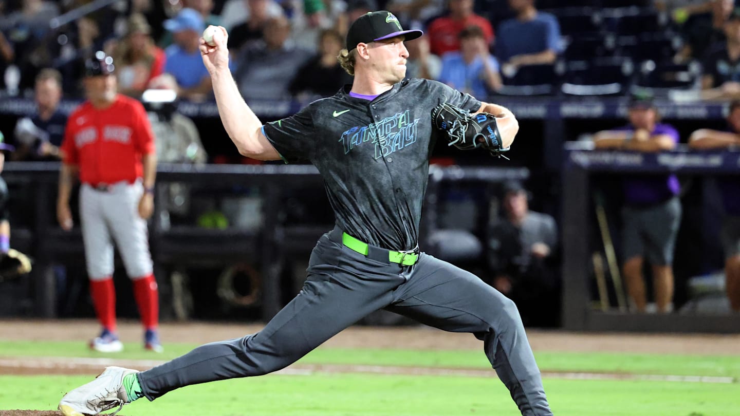 Sep 19, 2025; Tampa, Florida, USA; Tampa Bay Rays pitcher Cole Wilcox (73) throws during the eighth inning against the Boston Red Sox at George M. Steinbrenner Field. Mandatory Credit: Kim Klement Neitzel-Imagn Images