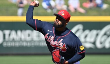 Feb 24, 2026; North Port, Florida, USA;  Atlanta Braves starting pitcher Reynaldo Lopez (40) throws a pitch in the second inning against the Detroit Tigers during spring training at CoolToday Park. Mandatory Credit: Jonathan Dyer-Imagn Images
