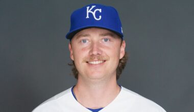 Feb 19, 2026; Surprise, AZ, USA; Kansas City Royals pitcher Nick Mears (31) poses for a photo for MLB media day at Surprise Stadium. Mandatory Credit: Allan Henry-Imagn Images