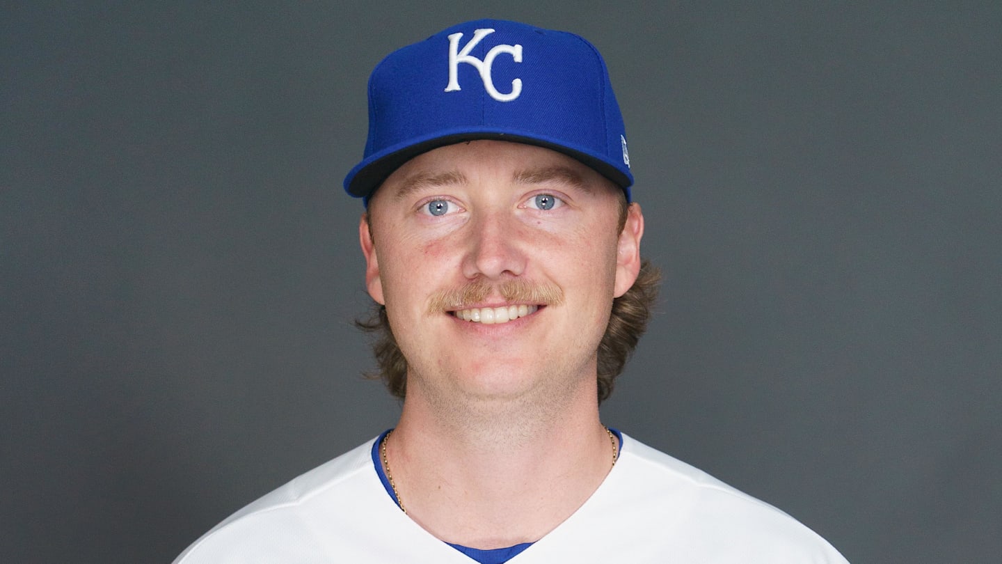 Feb 19, 2026; Surprise, AZ, USA; Kansas City Royals pitcher Nick Mears (31) poses for a photo for MLB media day at Surprise Stadium. Mandatory Credit: Allan Henry-Imagn Images