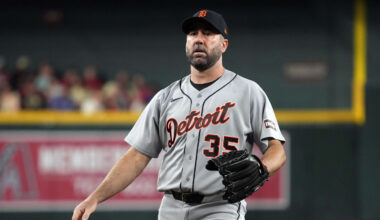 Mar 30, 2026; Phoenix, Arizona, USA; Detroit Tigers pitcher Justin Verlander (35) throws against the Arizona Diamondbacks in the first inning at Chase Field. Mandatory Credit: Rick Scuteri-Imagn Images
