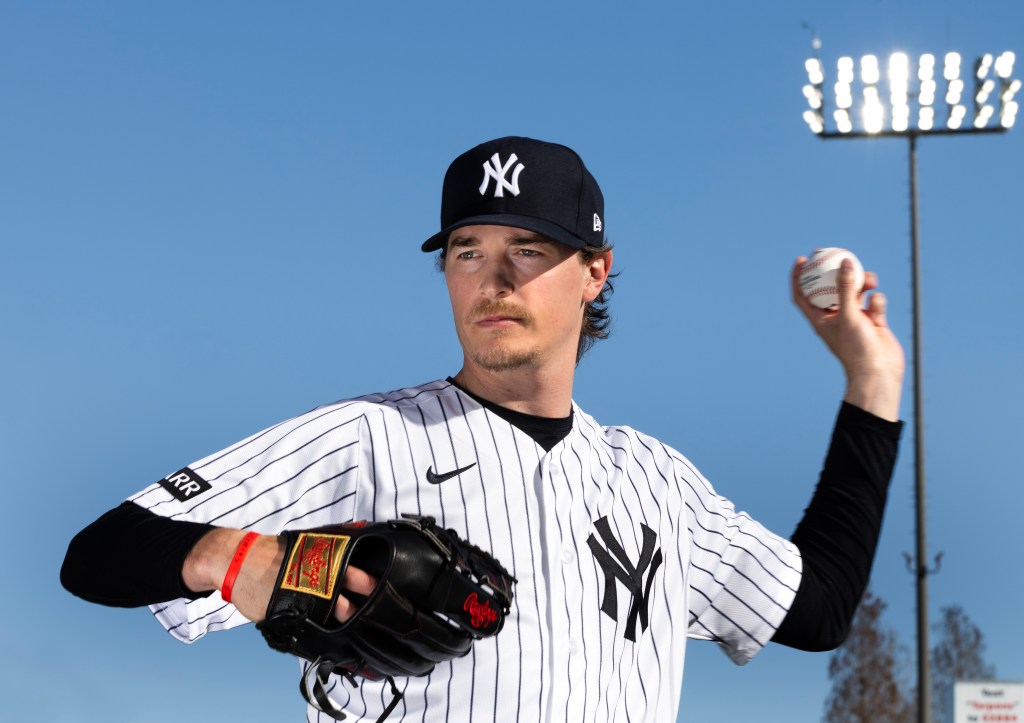 New York Yankees pitcher Max Fried #54, poses for a photo at Steinbrenner Field in Tampa, Florida.
