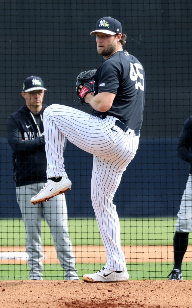 Gerrit Cole #45, throwing live batting practice