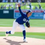 Los Angeles Dodgers pitcher Tyler Glasnow against the Chicago White Sox during a spring training game at Camelback Ranch-Glendale.